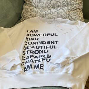 Anine Bing Ramona Empowerment White Crew Neck Sweatshirt
